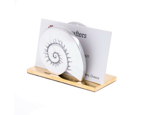 Business Card Holder - Handmade Solid Metal Desk Accessory - Nautilus Design