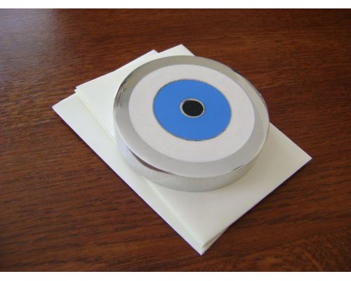 Paperweight (Presse Papier) - Handmade Solid Metal Desk Accessory - "Eye" Design, Silver & Blue