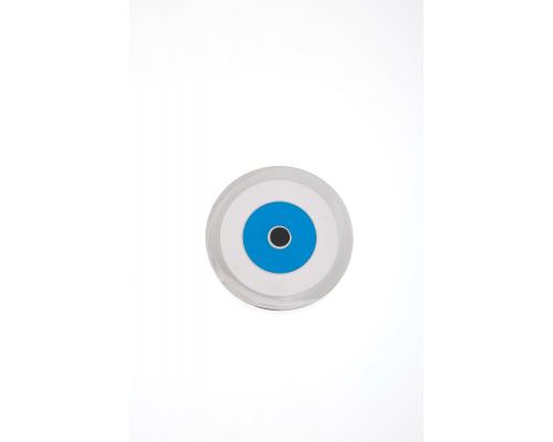 Paperweight (Presse Papier) - Handmade Solid Metal Desk Accessory - "Eye" Design, Silver & Blue
