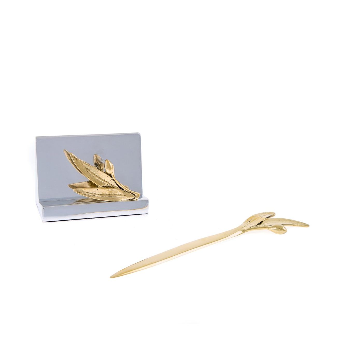 Desk Accessories Set of 2 Olive Branch Design Handmade Solid Metal Letter Opener, Business