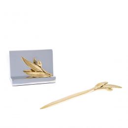 Desk Accessories Set of 2 - Olive Branch Design - Handmade Solid Metal - Letter Opener, Business Card Holder