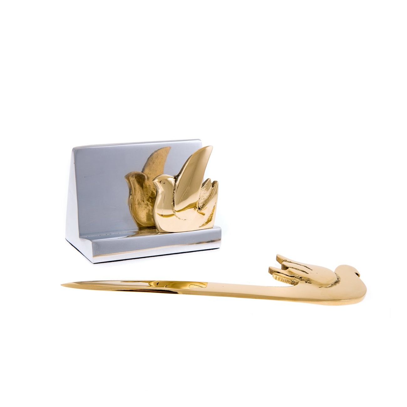 Desk Accessories Set Of 2 Bird Design Handmade Solid Metal