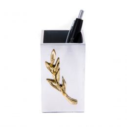 Desk Accessories Set of 2 - Olive Branch Design - Handmade Solid Metal - Ashtray & Pen or Pencil Holder