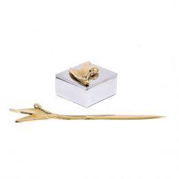 Desk Accessories Set of 2 - Olive Branch Design - Handmade Solid Metal - Decorative Storage Box & Letter Opener