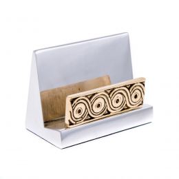 Desk Accessories Set of 2 - Archaic Design - Handmade Solid Metal - Decorative Storage Box, Business Card Holder