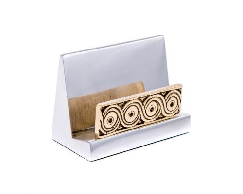 Desk Accessories Set of 2 - Archaic Design - Handmade Solid Metal - Decorative Storage Box, Business Card Holder