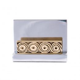 Desk Accessories Set of 2 - Archaic Design - Handmade Solid Metal - Decorative Storage Box, Business Card Holder