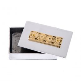 Desk Accessories Set of 2 - Archaic Design - Handmade Solid Metal - Decorative Storage Box, Business Card Holder