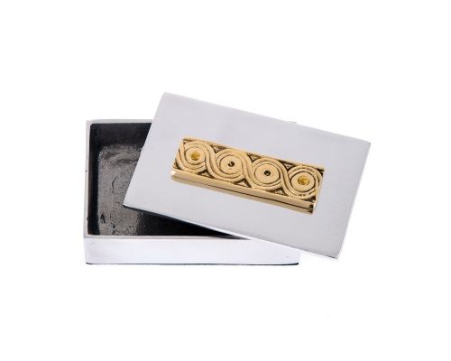 Desk Accessories Set of 2 - Archaic Design - Handmade Solid Metal - Decorative Storage Box, Business Card Holder