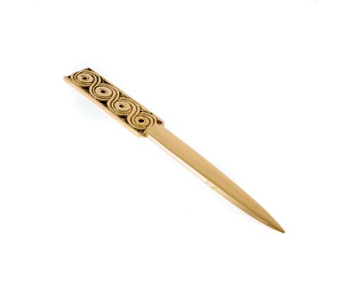 Desk Accessories Set of 2 - Archaic Design - Handmade Solid Metal - Letter Opener, Business Card Holder