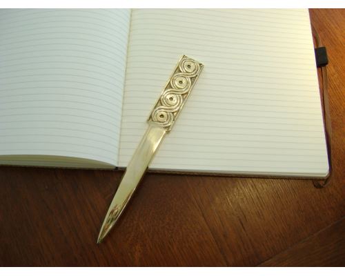 Desk Accessories Set of 2 - Archaic Design - Handmade Solid Metal - Letter Opener, Business Card Holder