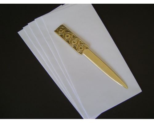 Desk Accessories Set of 2 - Archaic Design - Handmade Solid Metal - Letter Opener, Business Card Holder