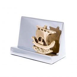 Desk Accessories Set of 2 - Archaic Ship Design - Handmade Solid Metal - Decorative Storage Box, Business Card Holder