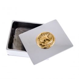 Desk Accessories Set of 2 - Archaic Ship Design - Handmade Solid Metal - Decorative Storage Box, Business Card Holder