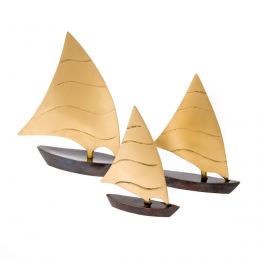 Sailing Boat, Set of 3 - Handmade Metal Decorative Nautical Ornament - Oxidized Bronze - Small, Medium & Large