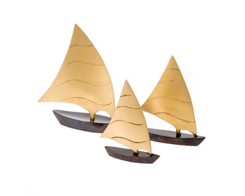 Sailing Boat, Set of 3 - Handmade Metal Decorative Nautical Ornament - Oxidized Bronze - Small, Medium & Large