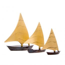 Sailing Boat, Set of 3 - Handmade Metal Decorative Nautical Ornament - Oxidized Bronze - Small, Medium & Large