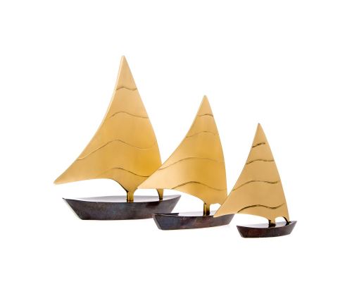 Sailing Boat, Set of 3 - Handmade Metal Decorative Nautical Ornament - Oxidized Bronze - Small, Medium & Large