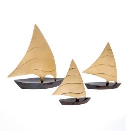 Sailing Boat, Set of 3 - Handmade Metal Decorative Nautical Ornament - Oxidized Bronze - Small, Medium & Large