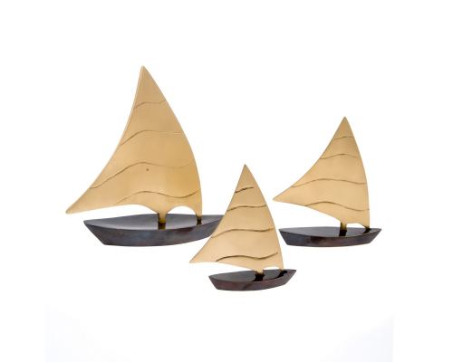 Sailing Boat, Set of 3 - Handmade Metal Decorative Nautical Ornament - Oxidized Bronze - Small, Medium & Large