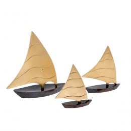 Sailing Boat, Set of 3 - Handmade Metal Decorative Nautical Ornament - Oxidized Bronze - Small, Medium & Large