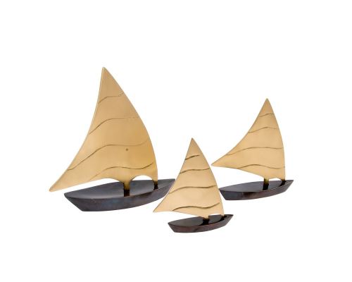 Sailing Boat, Set of 3 - Handmade Metal Decorative Nautical Ornament - Oxidized Bronze - Small, Medium & Large