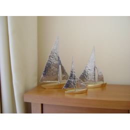 Sailing Boat, Set of 3 - Handmade Metal Decorative Nautical Ornament - Bronze & Aluminum - Gold & Silver - Small, Medium & Large