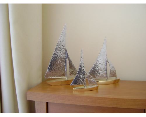 Sailing Boat, Set of 3 - Handmade Metal Decorative Nautical Ornament - Bronze & Aluminum - Gold & Silver - Small, Medium & Large