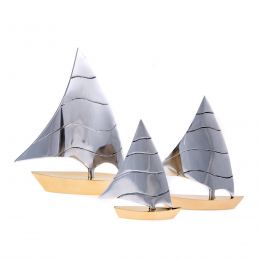 Sailing Boat, Set of 3 - Handmade Metal Decorative Nautical Ornament - Bronze & Aluminum - Small, Medium & Large