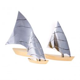 Sailing Boat, Set of 3 - Handmade Metal Decorative Nautical Ornament - Bronze & Aluminum - Small, Medium & Large