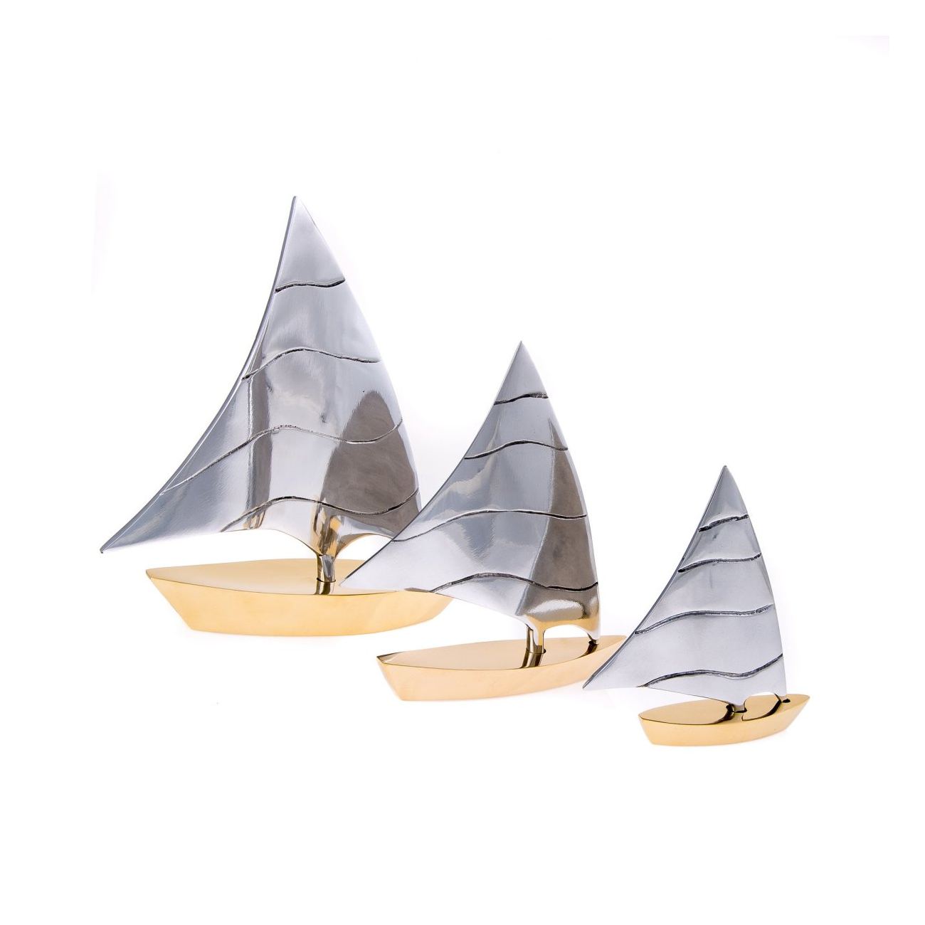 Distressed Boat Nautical Ornament with Cream & Blue Striped Sail 5020 