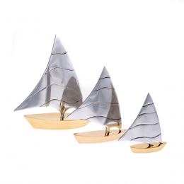 Sailing Boat, Set of 3 - Handmade Metal Decorative Nautical Ornament - Bronze & Aluminum - Small, Medium & Large