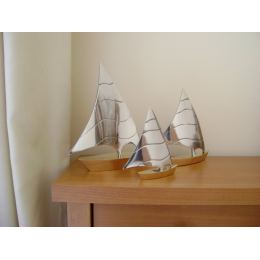 Sailing Boat, Set of 3 - Handmade Metal Decorative Nautical Ornament - Bronze & Aluminum - Small, Medium & Large