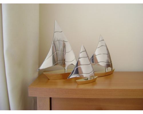 Sailing Boat, Set of 3 - Handmade Metal Decorative Nautical Ornament - Bronze & Aluminum - Small, Medium & Large