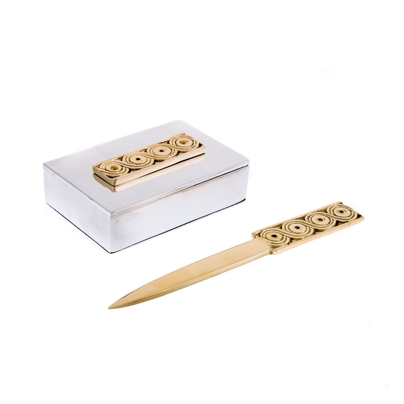 Desk Accessories Set Of 2 Archaic Design Handmade Solid Metal Decorative Storage Box Letter Opener Desk Set Gift