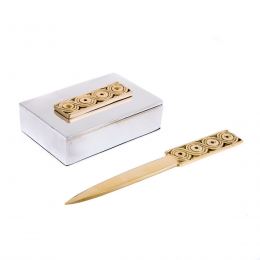 Desk Accessories Set of 2 - Archaic Design - Handmade Solid Metal - Decorative Storage Box & Letter Opener