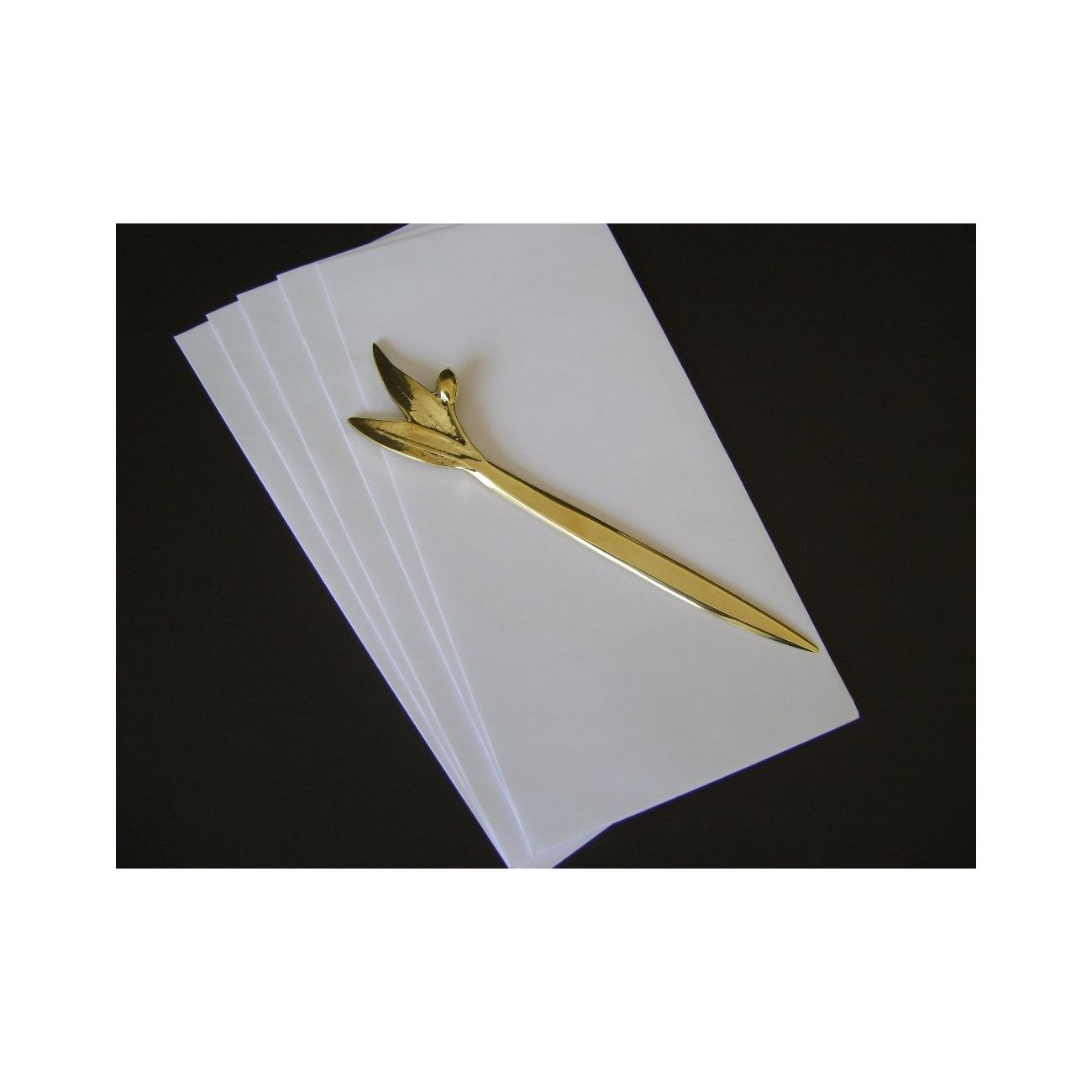 Letter Opener, "Olive Branch" Design Handmade Solid Bronze Desk