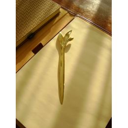 Letter Opener, "Olive Branch" Design - Handmade Solid Bronze Desk Accessory