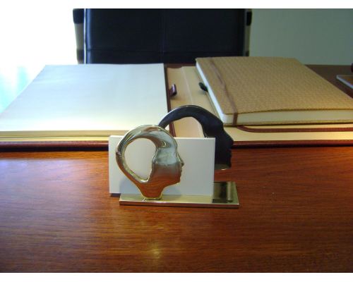 Business Card Holder - Handmade Solid Metal Desk Accessory - 2 Faces Design