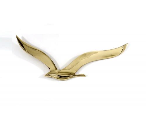 Flying Seagull Bird - Handmade Metal Wall Art Decor - Gold, Large 35cm (13.6'')