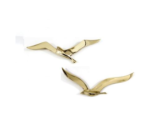 Flying Seagull Bird - Handmade Metal Wall Art Decor - Gold - Small & Large