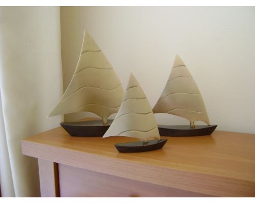 Sailing Boat, Set of 3 - Handmade Metal Decorative Nautical Ornament - Oxidized Bronze - Small, Medium & Large