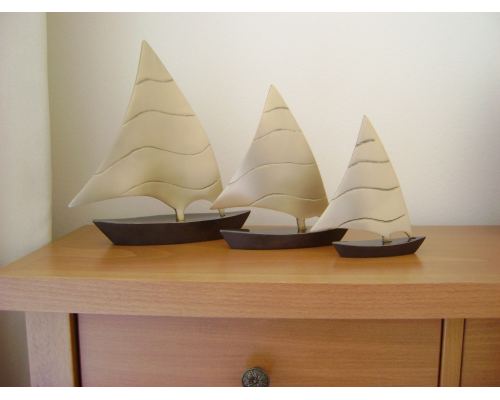 Sailing Boat - Handmade Metal Decorative Nautical Ornament - Oxidized Bronze - Large 7.4'' (19cm)