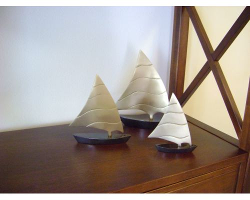 Sailing Boat - Handmade Metal Decorative Nautical Ornament - Oxidized Bronze - Small 4.3'' (11cm)