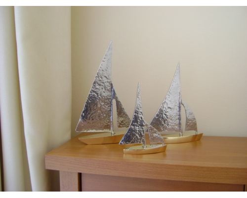 Sailing Boat - Handmade Metal Decorative Nautical Ornament - Bronze & Aluminum - Gold & Silver - Small 5.5'' (14cm)