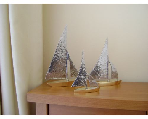 Sailing Boat - Handmade Metal Decorative Nautical Ornament - Bronze & Aluminum - Gold & Silver - Large 9.0'' (23cm)