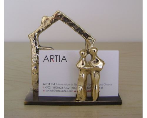 Business Card Holder - Handmade Solid Metal Desk Accessory - Family House Design