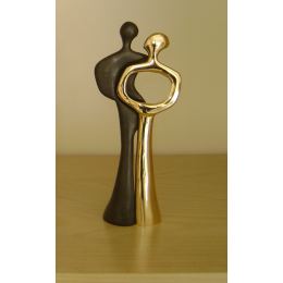 Embraced Couple Figurines Art Sculpture - Handmade Metal Decor, 2 Pcs - Gold & Black 20cm (7.9")