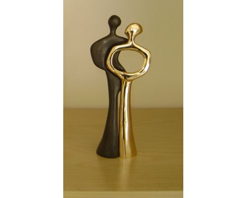 Embraced Couple Figurines Art Sculpture - Handmade Metal Decor, 2 Pcs - Gold & Black 20cm (7.9")