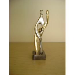 Couple's Figurine - Modern Bronze & Aluminum Sculpture - Handmade Table Decor - Gold Silver 20cm (7.9")